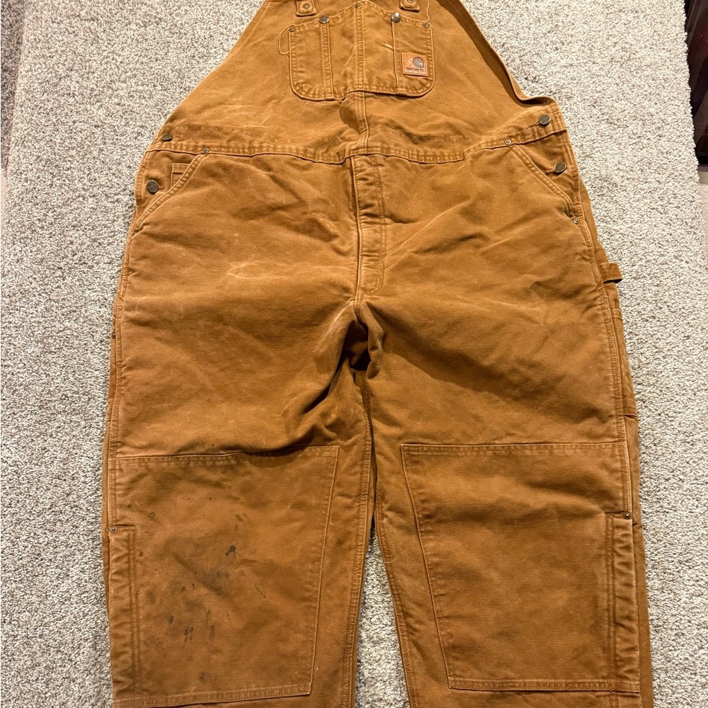 Carhartt Bib Overalls Mens 50x30 BWN Insulated Double Knee Quilt Lined R27 211 *